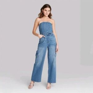 Wild Fable Strapless  Cargo Jean Denim Jean Jumpsuit small